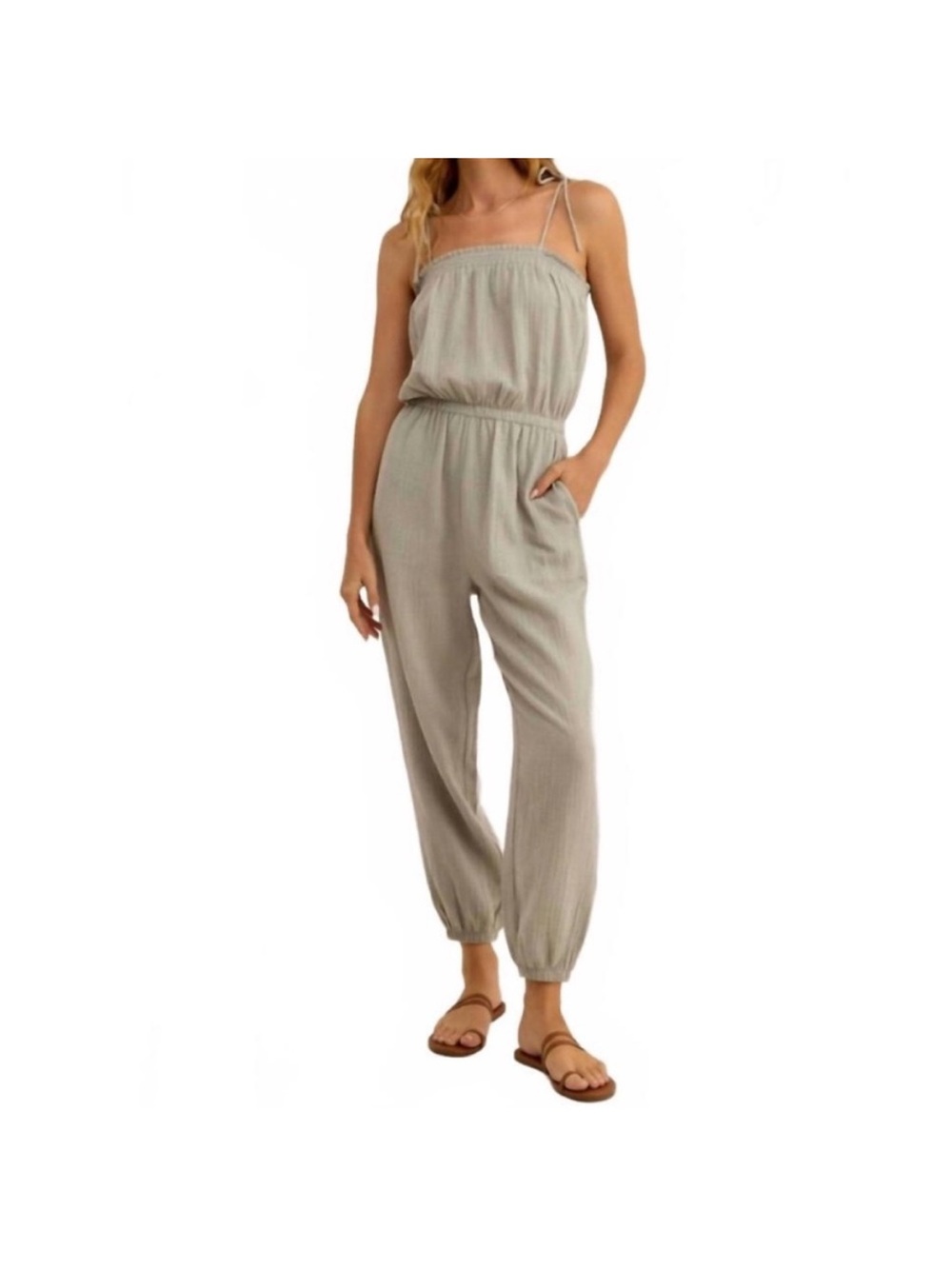 Z Supply Kiara Gauze Cotton Sage Jumpsuit Large